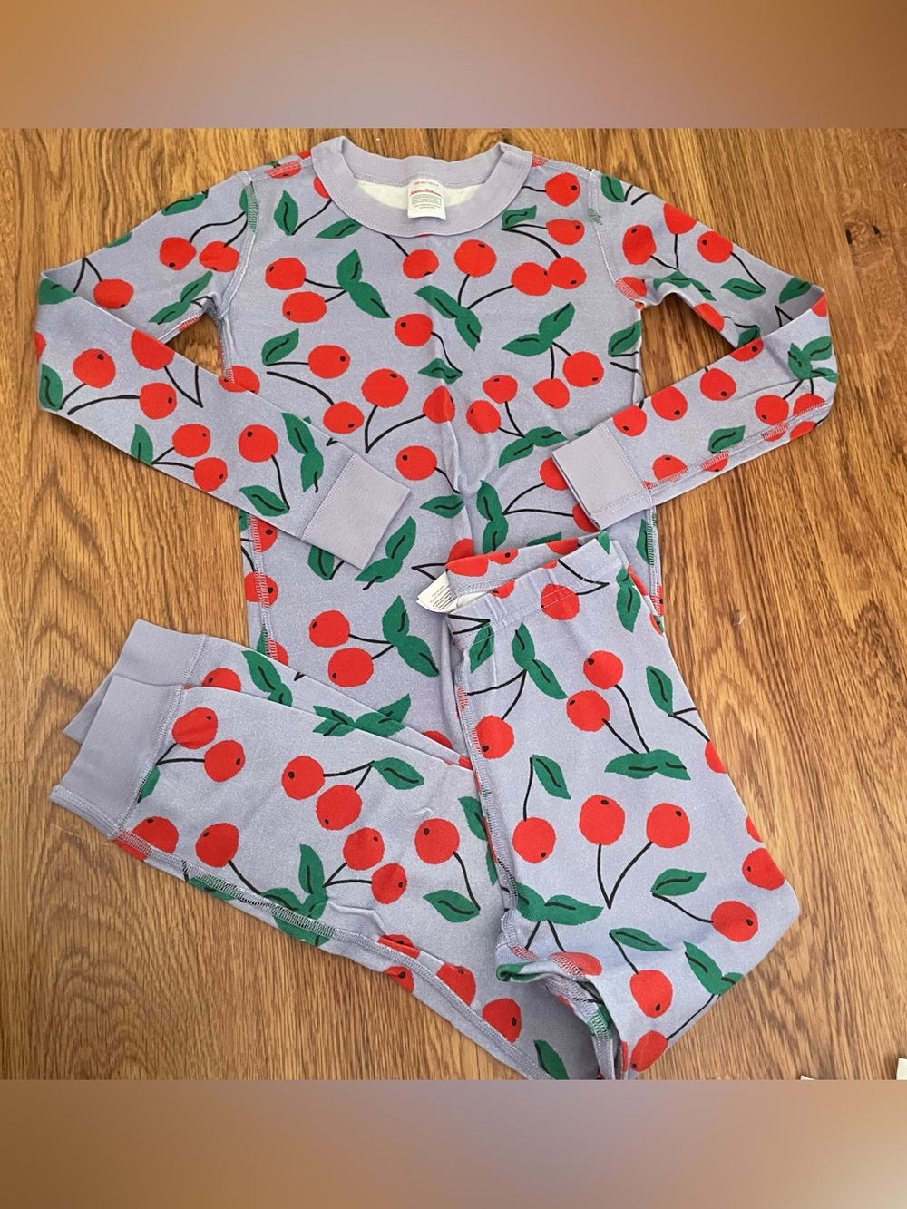 Hanna Andersson Lavender Pajama Set with Red Cherry Print